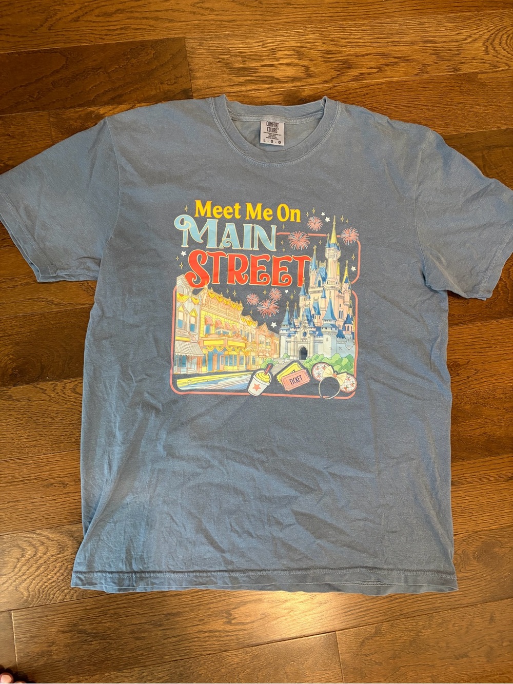 Disney Magic Kingdom Comfort Colors Light Blue 'Meet Me On Main Street' Tee